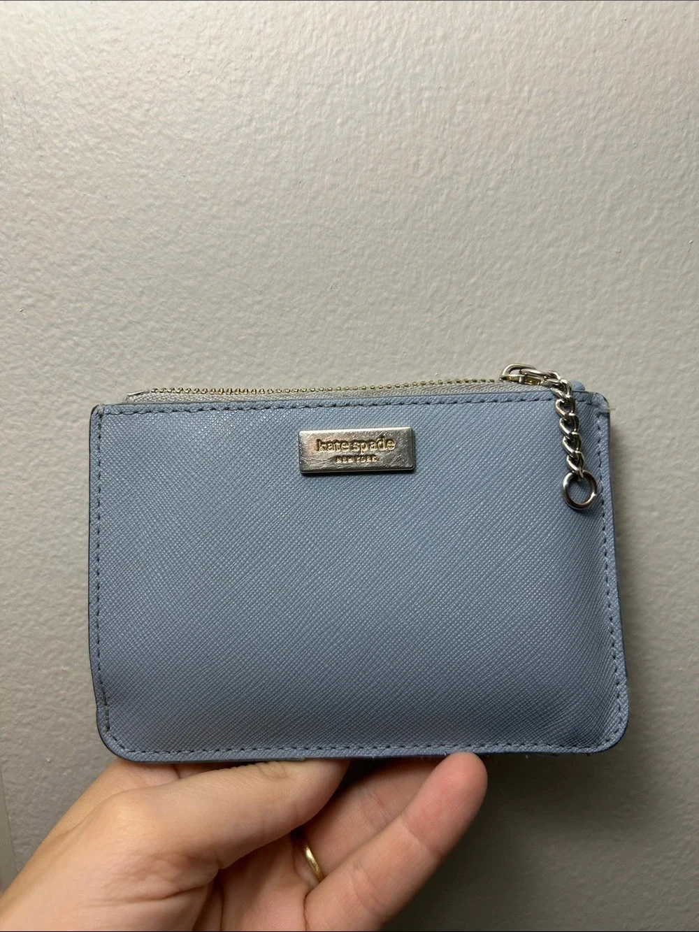 kate spade Light Blue Saffiano Zip Card Holder